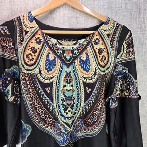Hypnotized Womens Knit Dress Navy Psychedelic Paisley Small Boho Chic Small